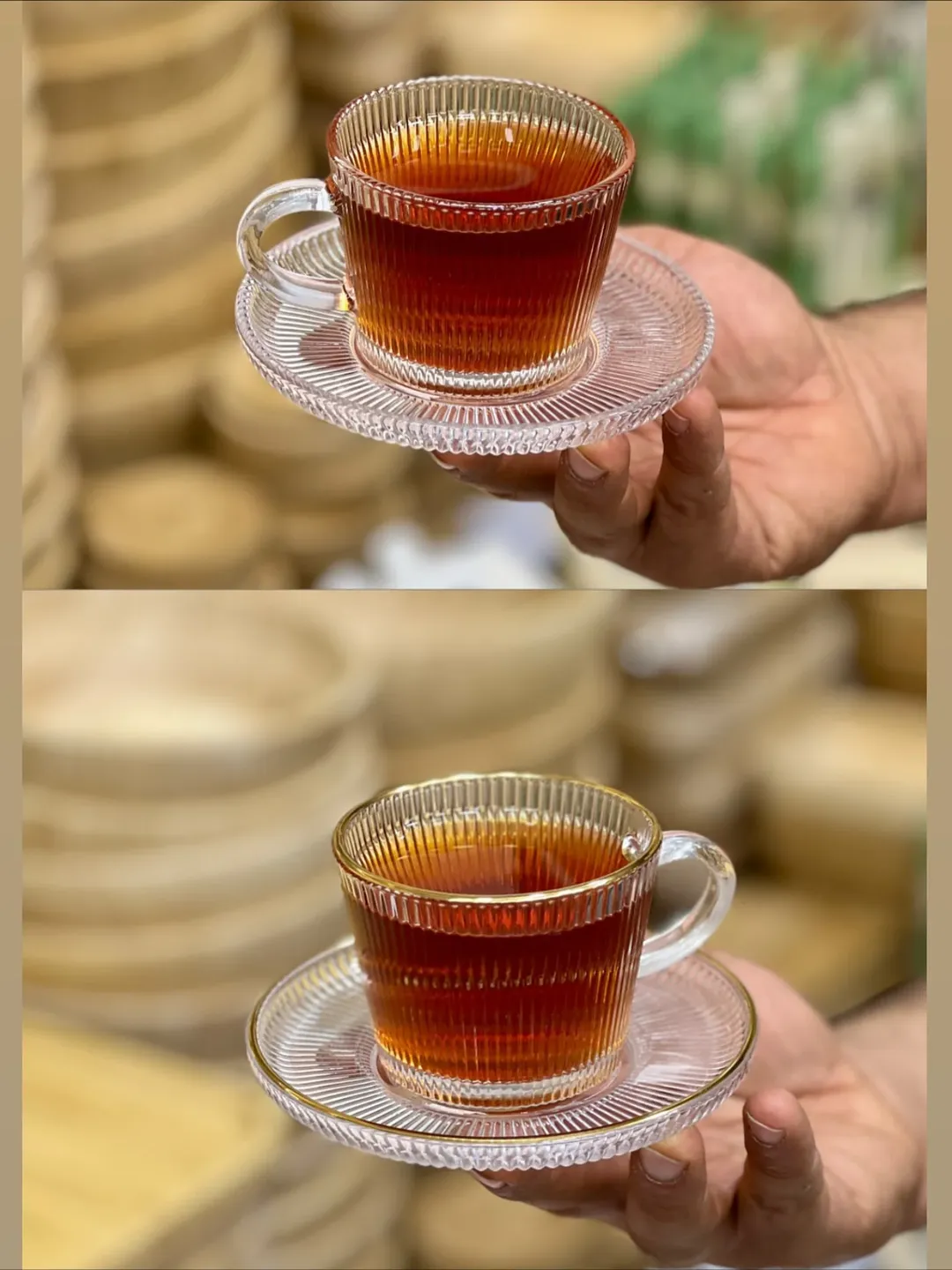 استکان بلور ضخیم دورطلا پک شش عددی